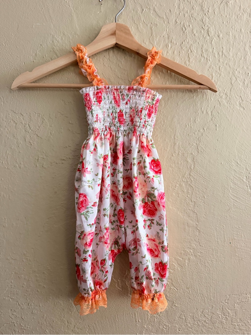 Floral Pink & Orange Smocked Kids Romper